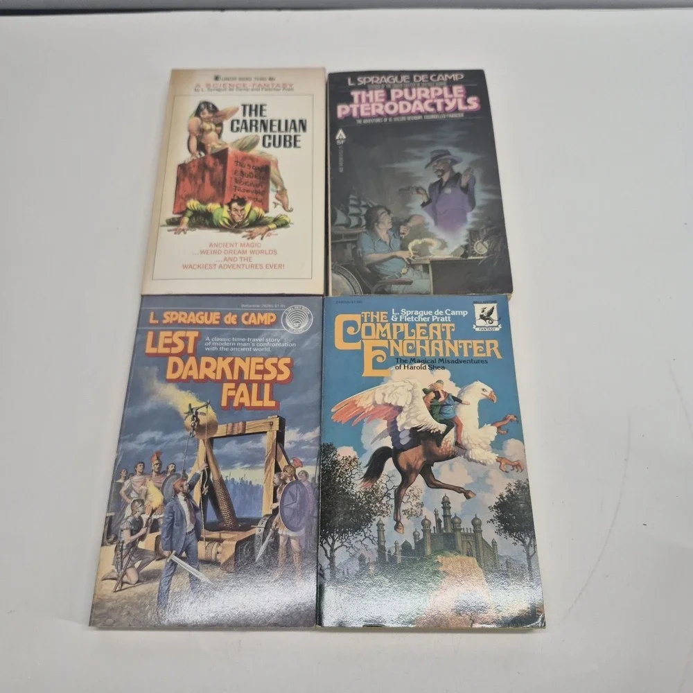 L. Sprague De Camp 4 Book Fantasy Lot Lest Darkness Fall Carnelian Cube